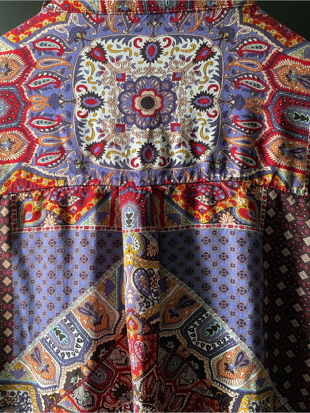 crosby. brand BOHO patchwork paisley fully buttoned up blouse in size S